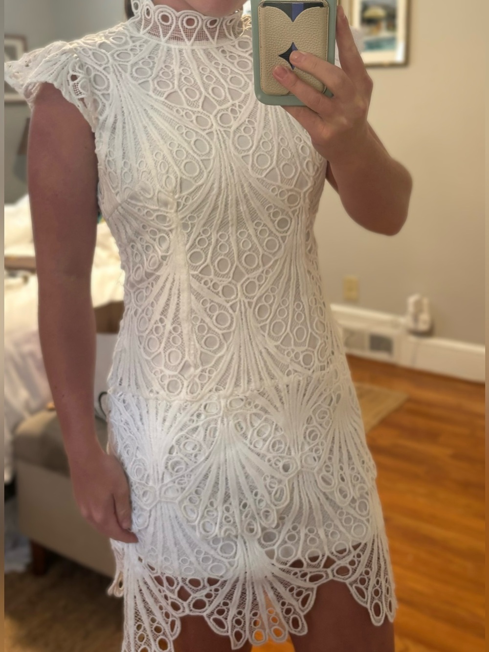 White Lace High-Neck Mini Dress